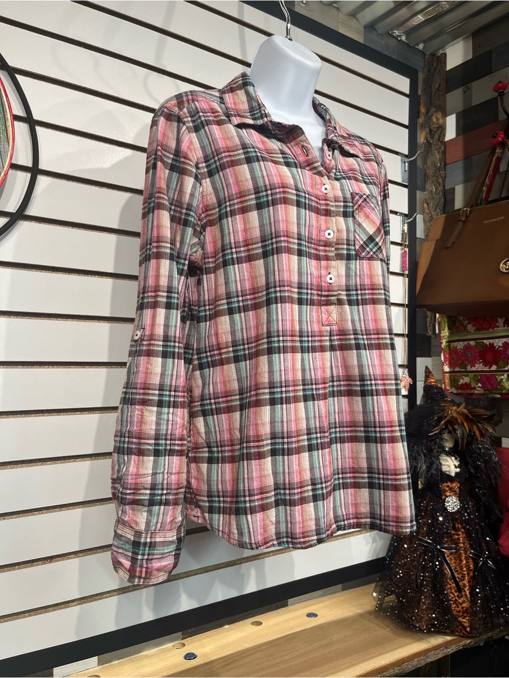 PrAna “Gina” style plaid shirt size medium - Picture 2 of 10